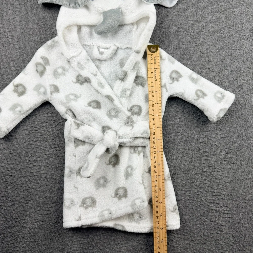 Modern Baby Elephant‎ Hooded Bathrobe White Gray Fleece Plush 0-9M